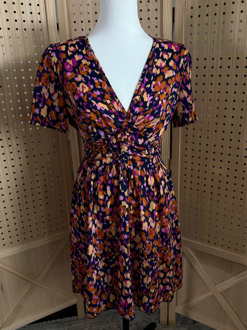 Vibrant Purple & Orange Floral Mini Dress